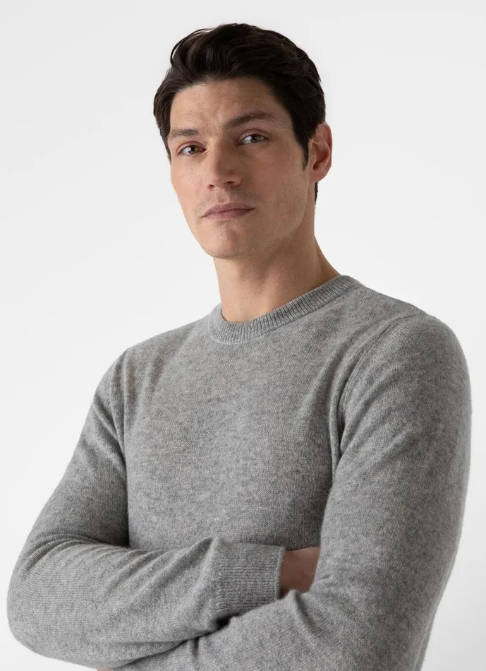 Cashmere Crew Neck Jumper Grey Melange Men SUNSPEL Knitwear