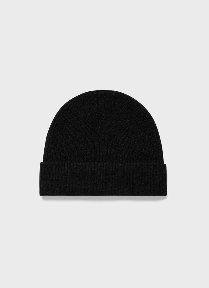 Cashmere Ribbed Hat Black MenWomen SUNSPEL Hats Scarves and Gloves