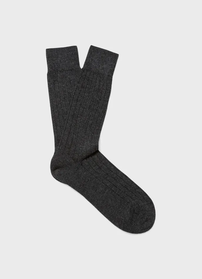 Cashmere Ribbed Socks Charcoal Melange Men SUNSPEL Socks
