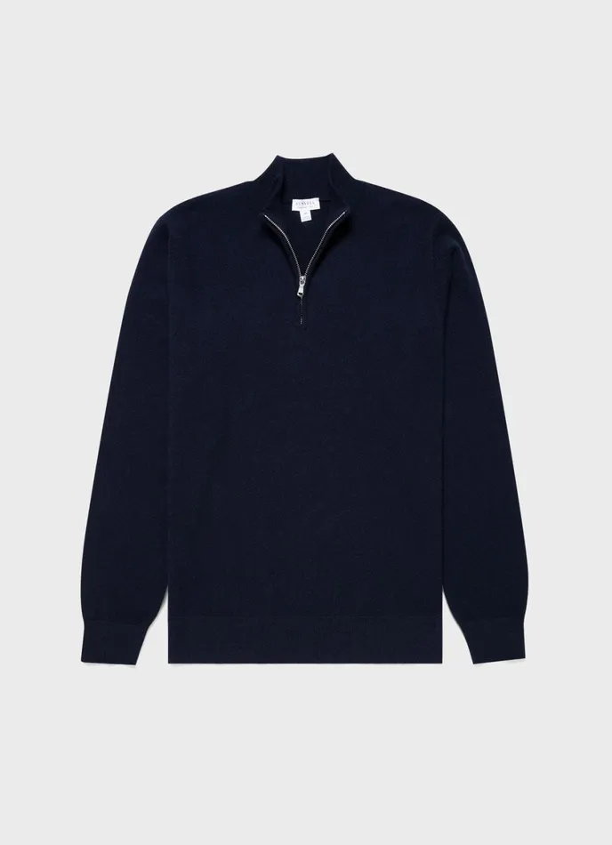 Cashmere Zip Neck Jumper Navy Men SUNSPEL Knitwear