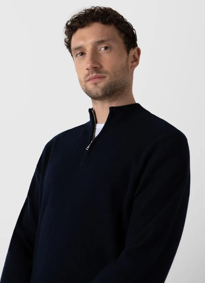 Cashmere Zip Neck Jumper Navy Men SUNSPEL Knitwear