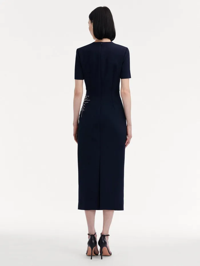 Chrysanthemum Crystal Embroidered Pencil Dress Navy Women Oscar De La Renta Dresses Chrysanthemum Crystal Embroidered Pencil Dress Navy Women Oscar De La Renta Dresses