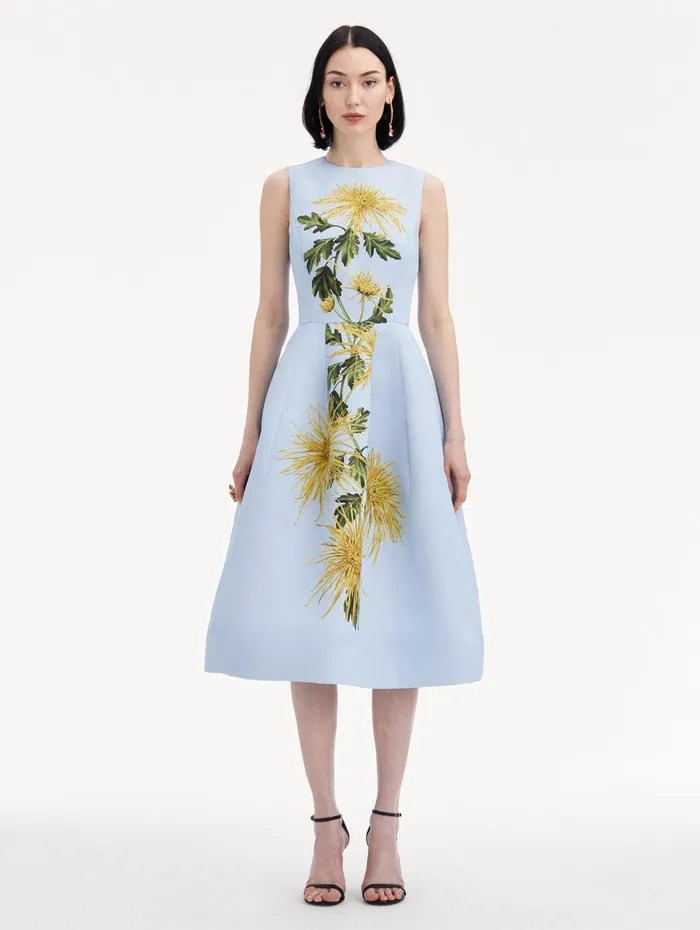 Chrysanthemum Stripe Cocktail Dress Yellow Light Blue Women Oscar De La Renta Dresses Chrysanthemum Stripe Cocktail Dress Yellow Light Blue Women Oscar De La Renta Dresses