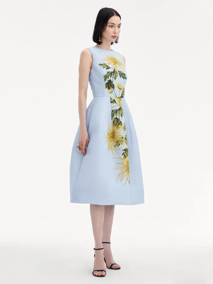 Chrysanthemum Stripe Cocktail Dress Yellow Light Blue Women Oscar De La Renta Dresses Chrysanthemum Stripe Cocktail Dress Yellow Light Blue Women Oscar De La Renta Dresses