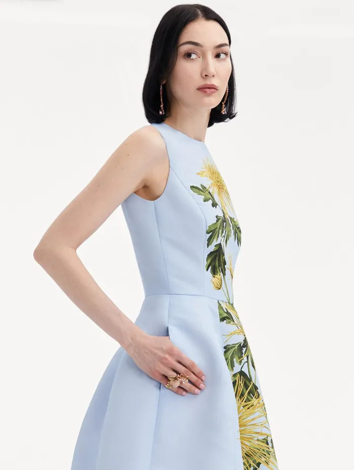 Chrysanthemum Stripe Cocktail Dress Yellow Light Blue Women Oscar De La Renta Dresses Chrysanthemum Stripe Cocktail Dress Yellow Light Blue Women Oscar De La Renta Dresses
