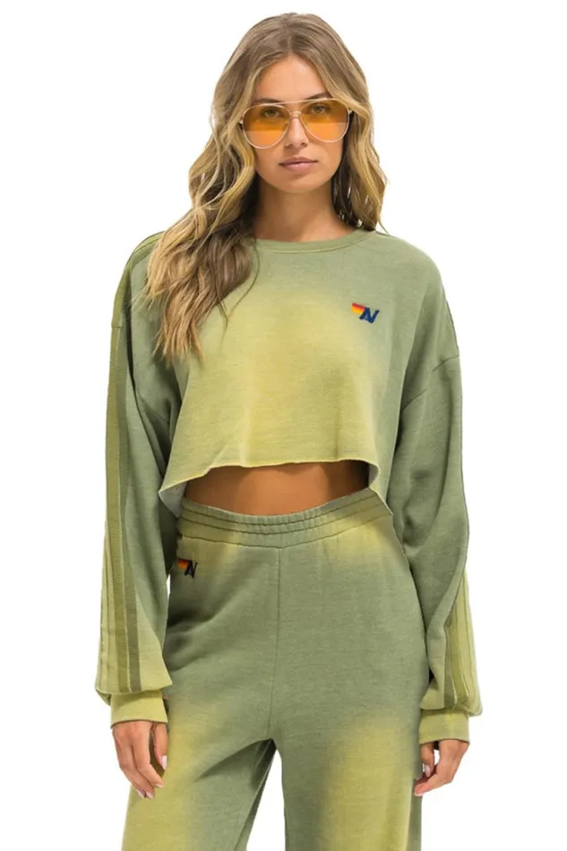 Classic Stripe Cropped Crew Sweatshirt Relaxed 8211 Faded Army Women Aviator Nation Sweatshirts Classic Stripe Cropped Crew Sweatshirt Relaxed 8211 Faded Army Women Aviator Nation Sweatshirts