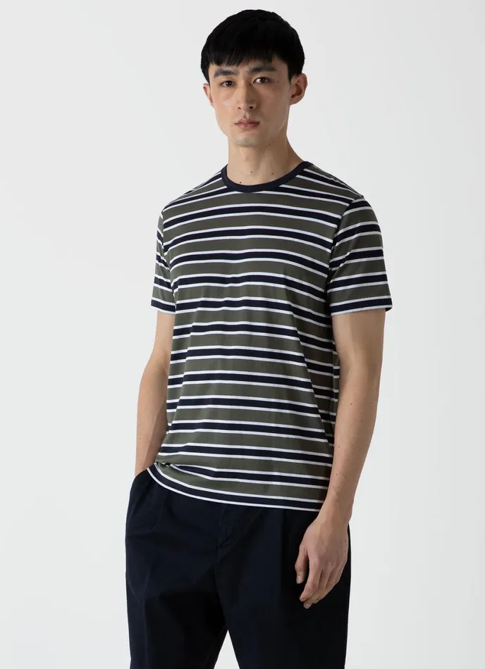 Classic Tshirt Navyhunter Green Holiday Stripe Men SUNSPEL Tshirts