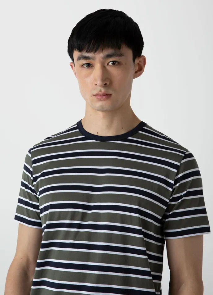 Classic Tshirt Navyhunter Green Holiday Stripe Men SUNSPEL Tshirts