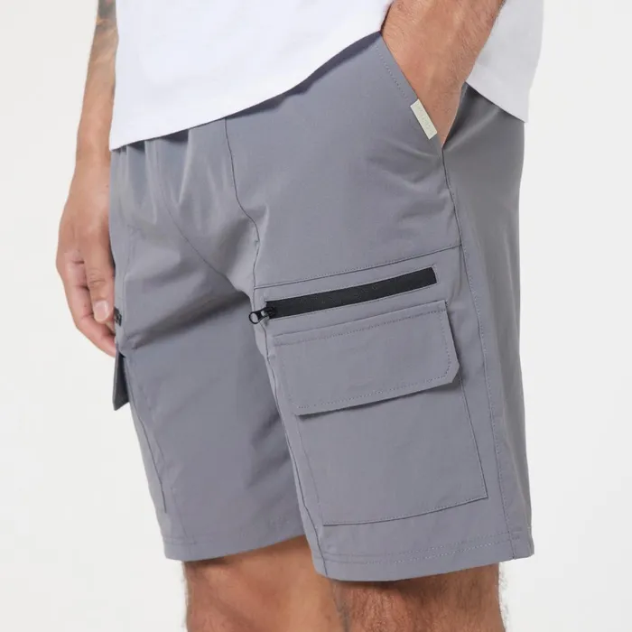 Closure London Bi Stretch Poly Zip Utility Short Charcoal Men Shorts