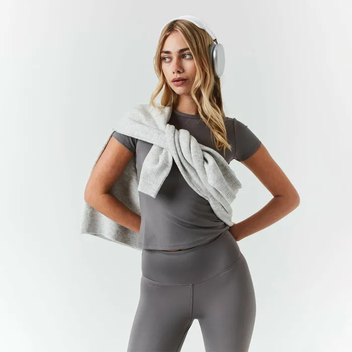 Closure London Second Skin Crop Top and Legging Set Grey Women Sets