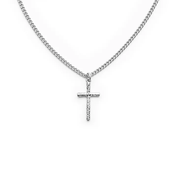 Closure London Textured Cross Pendant Necklace Silver Men Jewellery