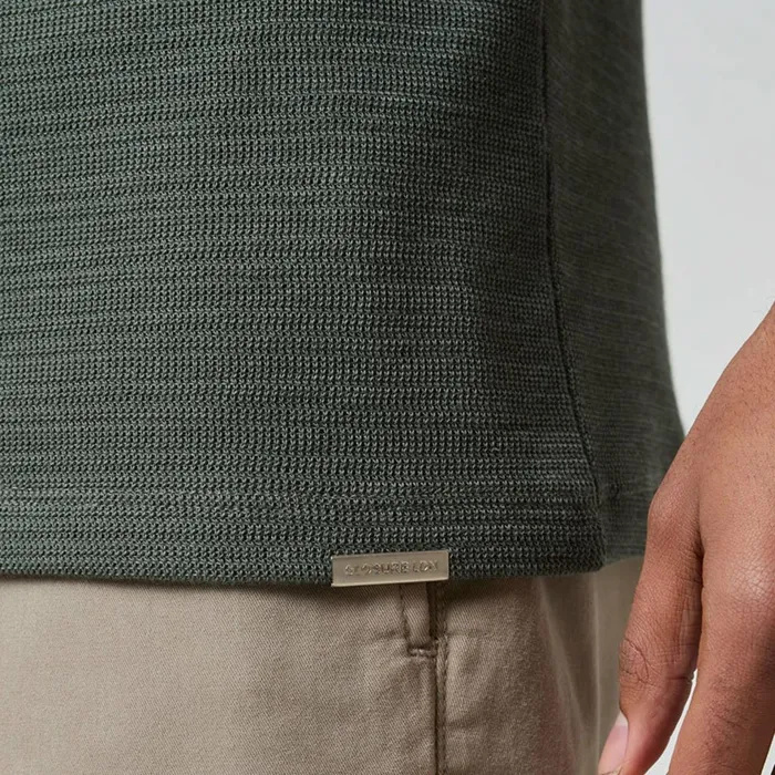 Closure London Tonal Knit Zipped Polo Khaki Men Knitwear