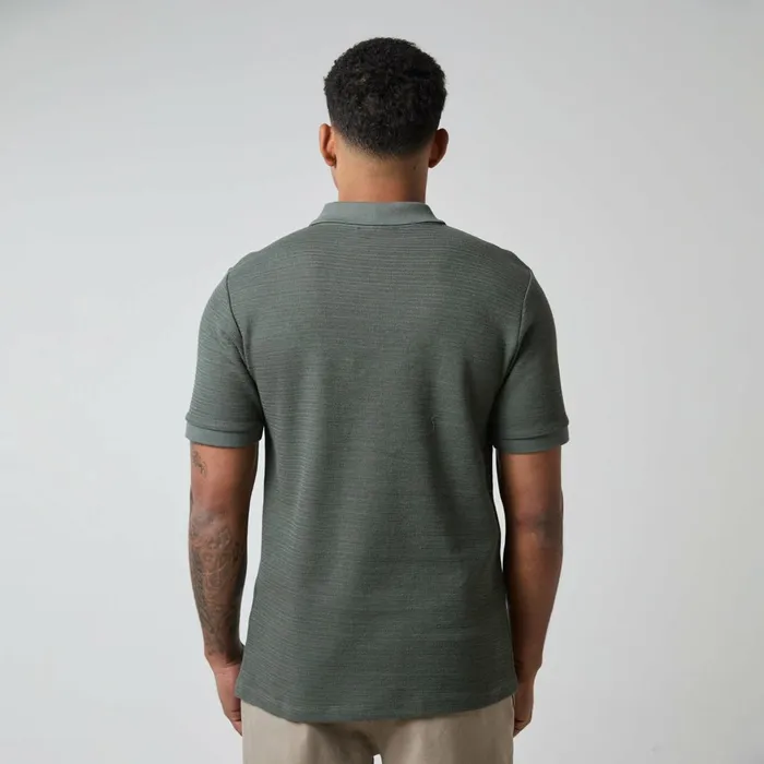 Closure London Tonal Knit Zipped Polo Khaki Men Knitwear