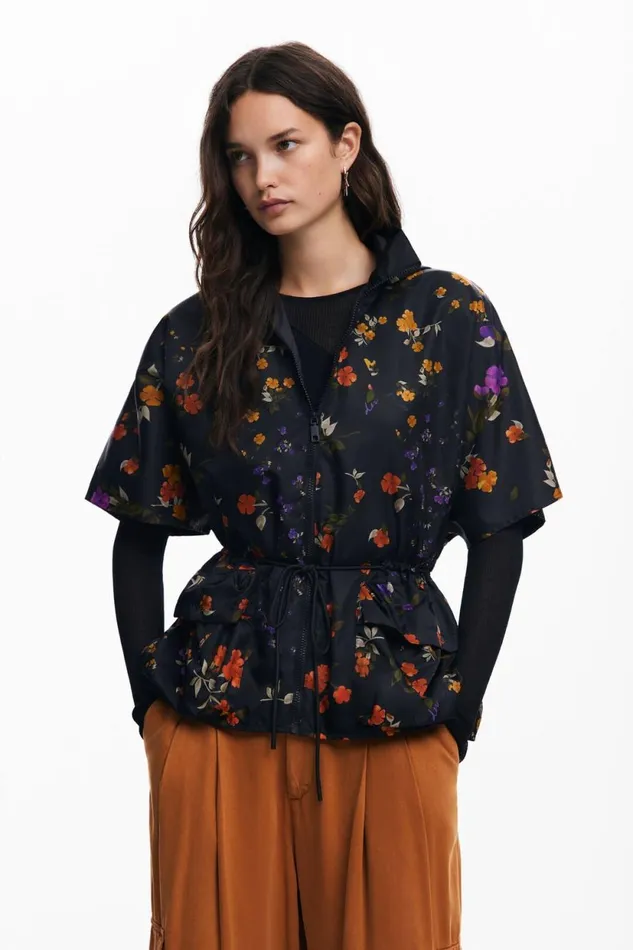 Coats And Jackets Women Desigual Petal Zipper Poncho Black