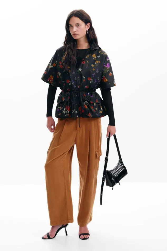 Coats And Jackets Women Desigual Petal Zipper Poncho Black