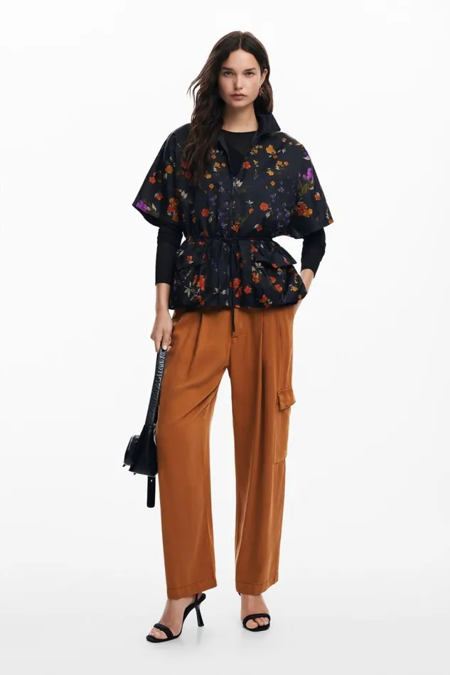 Coats And Jackets Women Desigual Petal Zipper Poncho Black