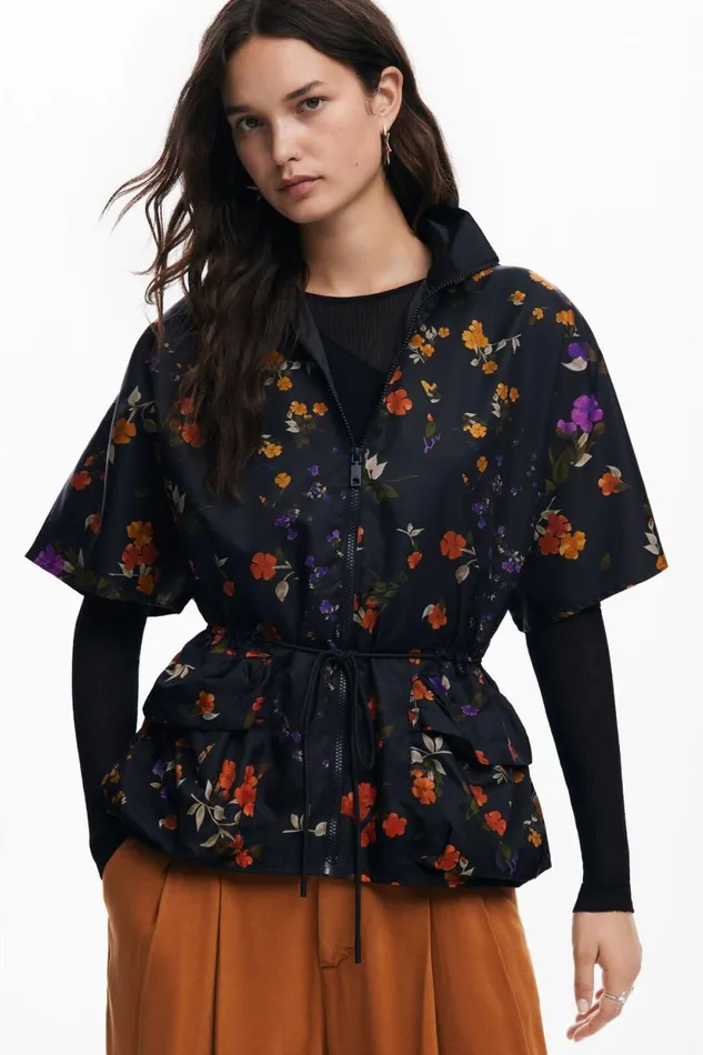 Coats And Jackets Women Desigual Petal Zipper Poncho Black