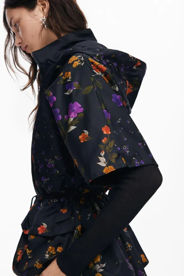 Coats And Jackets Women Desigual Petal Zipper Poncho Black
