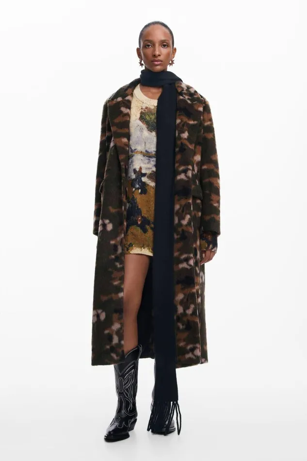 Coats And Jackets Women Desigual Printed Long Coat Green