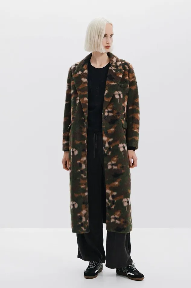 Coats And Jackets Women Desigual Printed Long Coat Green