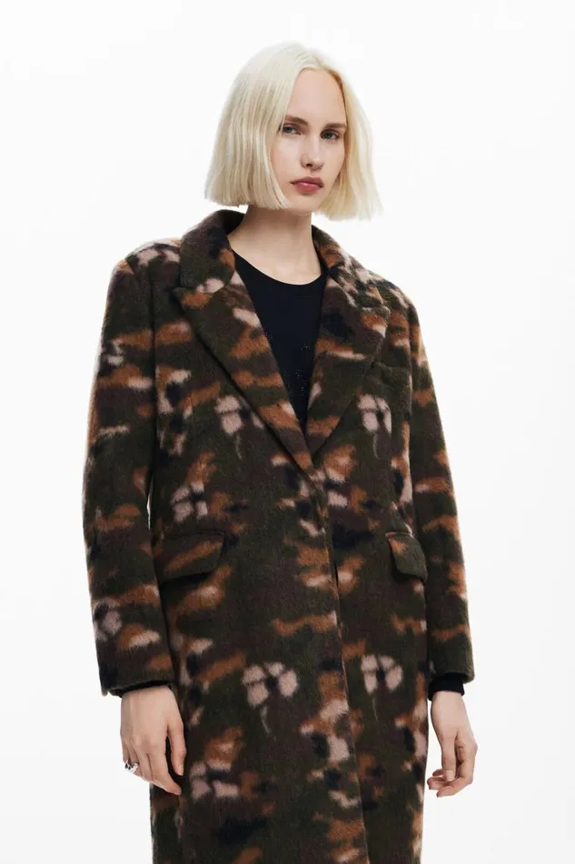 Coats And Jackets Women Desigual Printed Long Coat Green