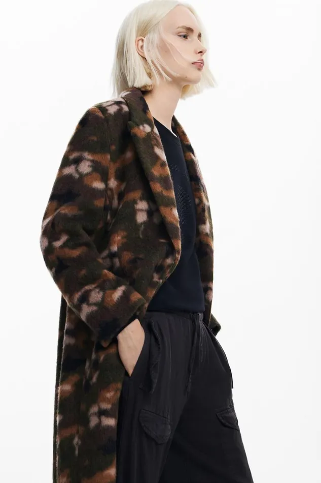Coats And Jackets Women Desigual Printed Long Coat Green