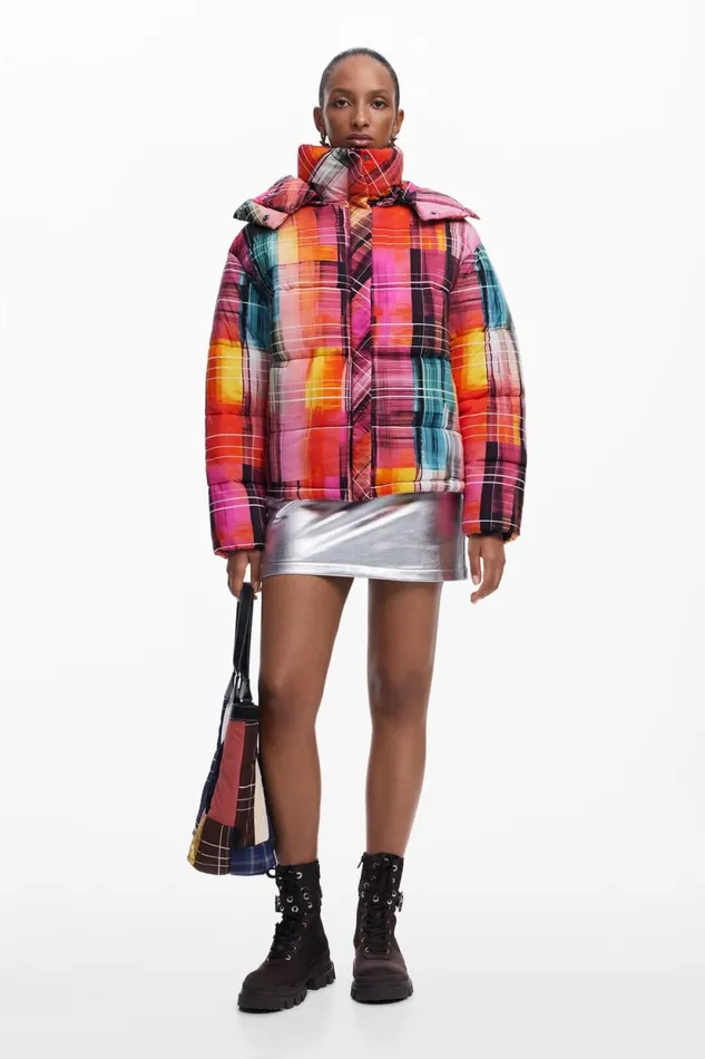 Coats And Jackets Women Desigual Quilted Check Coat Materialfinishes