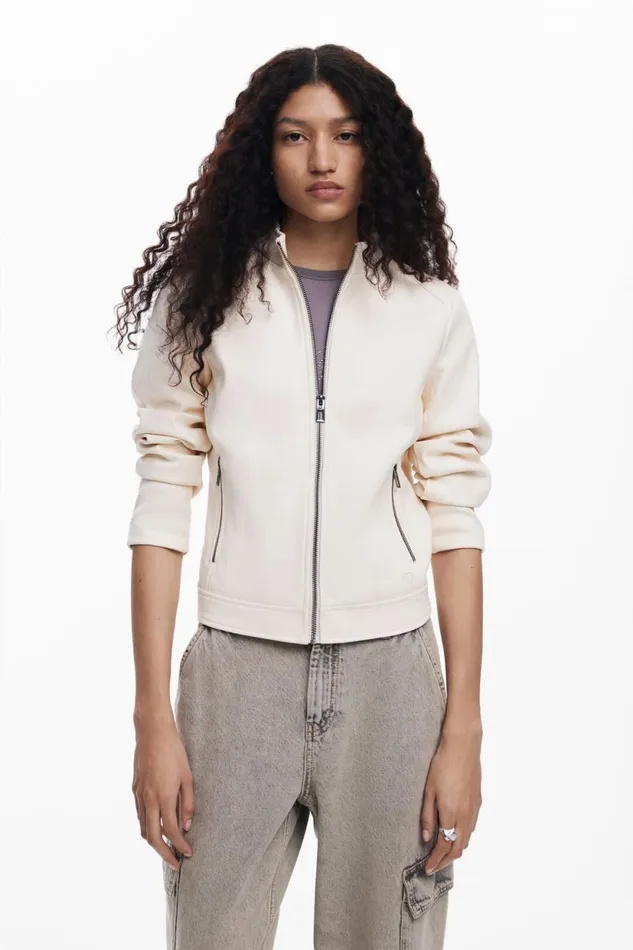 Coats And Jackets Women Desigual Slim Biker Jacket White