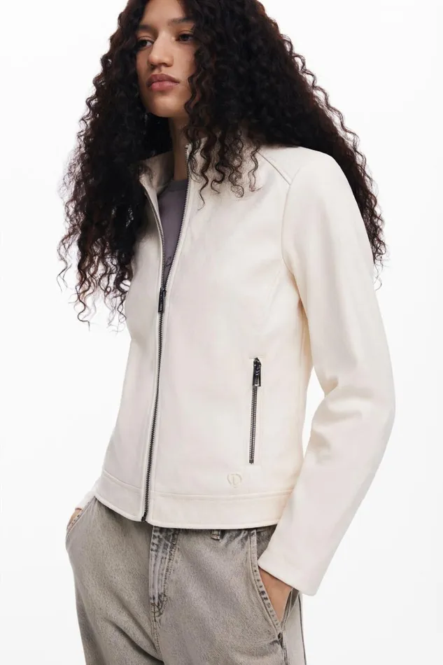 Coats And Jackets Women Desigual Slim Biker Jacket White