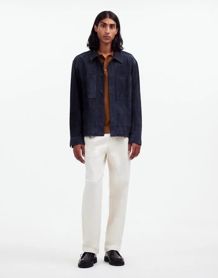 Coats Jackets Men Madewell Suede Leather Boxy ShirtJacket Dark Indigo