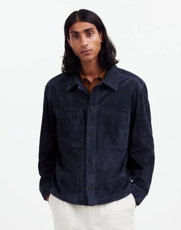 Coats Jackets Men Madewell Suede Leather Boxy ShirtJacket Dark Indigo