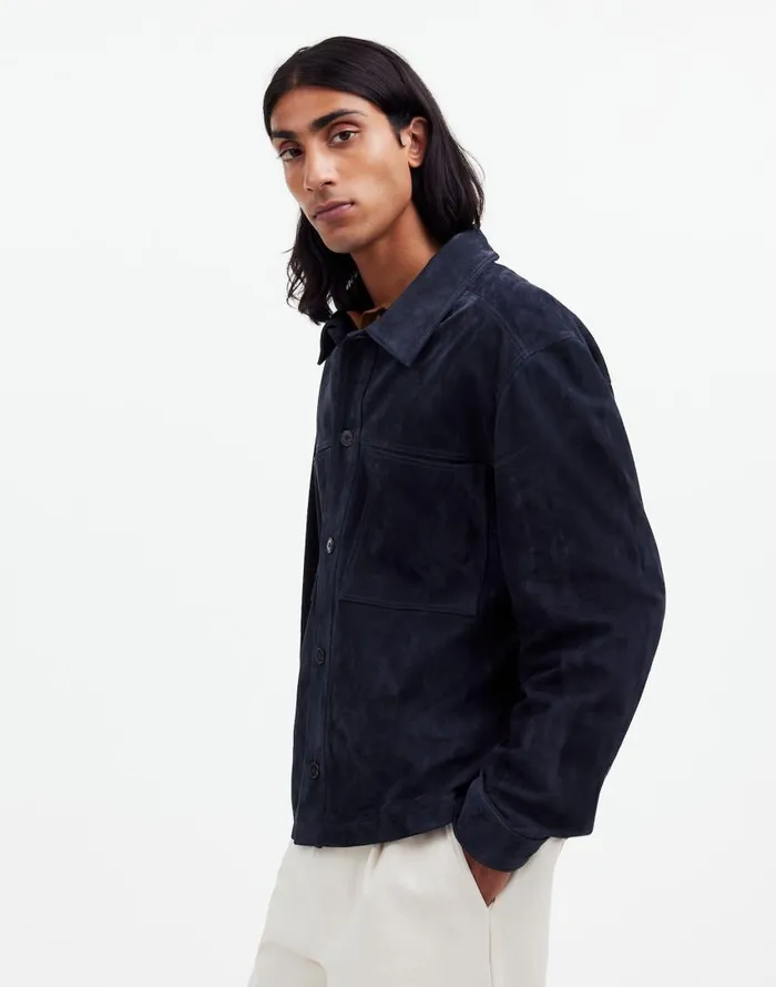 Coats Jackets Men Madewell Suede Leather Boxy ShirtJacket Dark Indigo