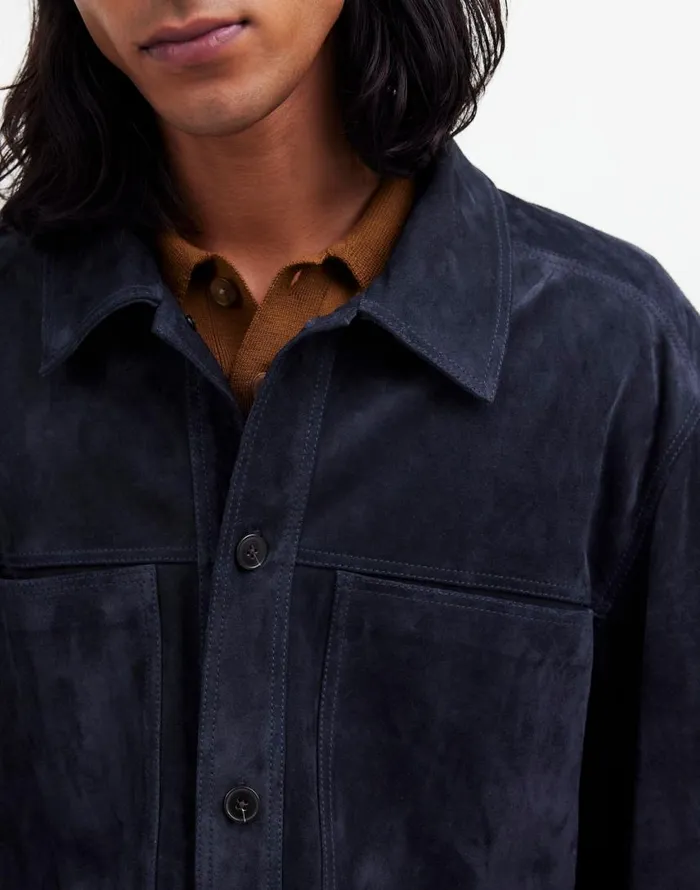 Coats Jackets Men Madewell Suede Leather Boxy ShirtJacket Dark Indigo