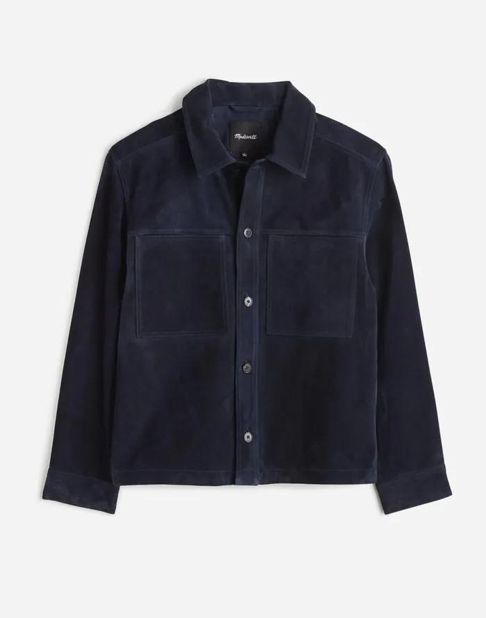 Coats Jackets Men Madewell Suede Leather Boxy ShirtJacket Dark Indigo