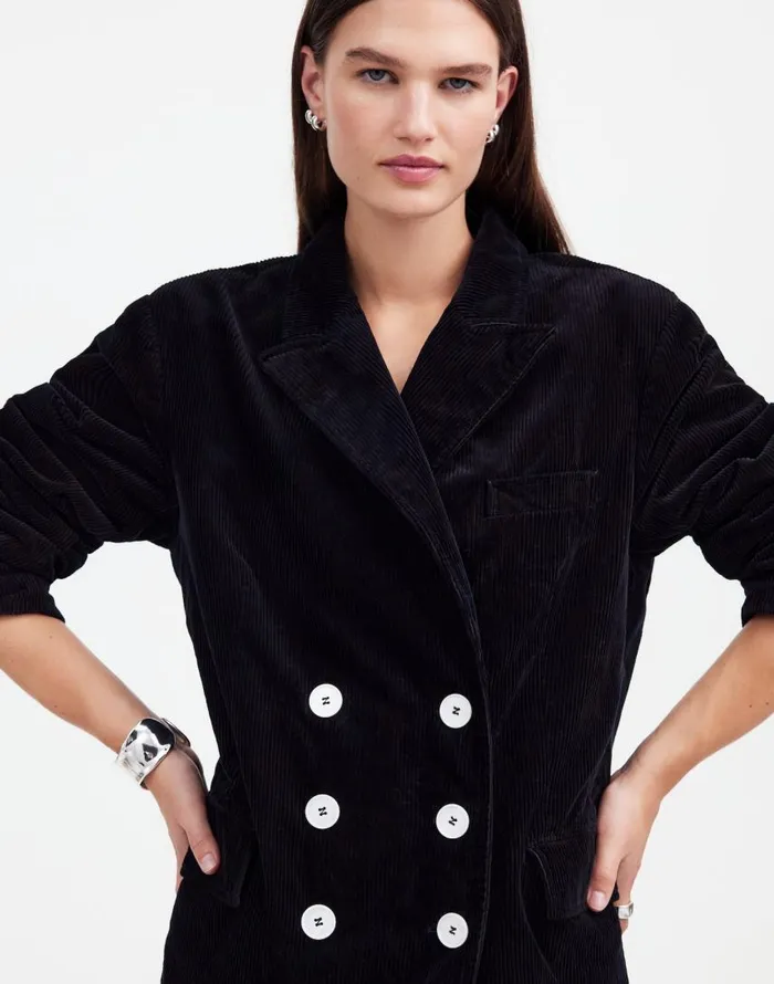 Coats Jackets Women Madewell Alexa Chung For Madewell DoubleBreasted Blazer In Corduroy Jet Black