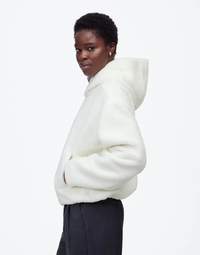 Coats Jackets Women Madewell Sherpa ZipFront Bomber Jacket Winter White