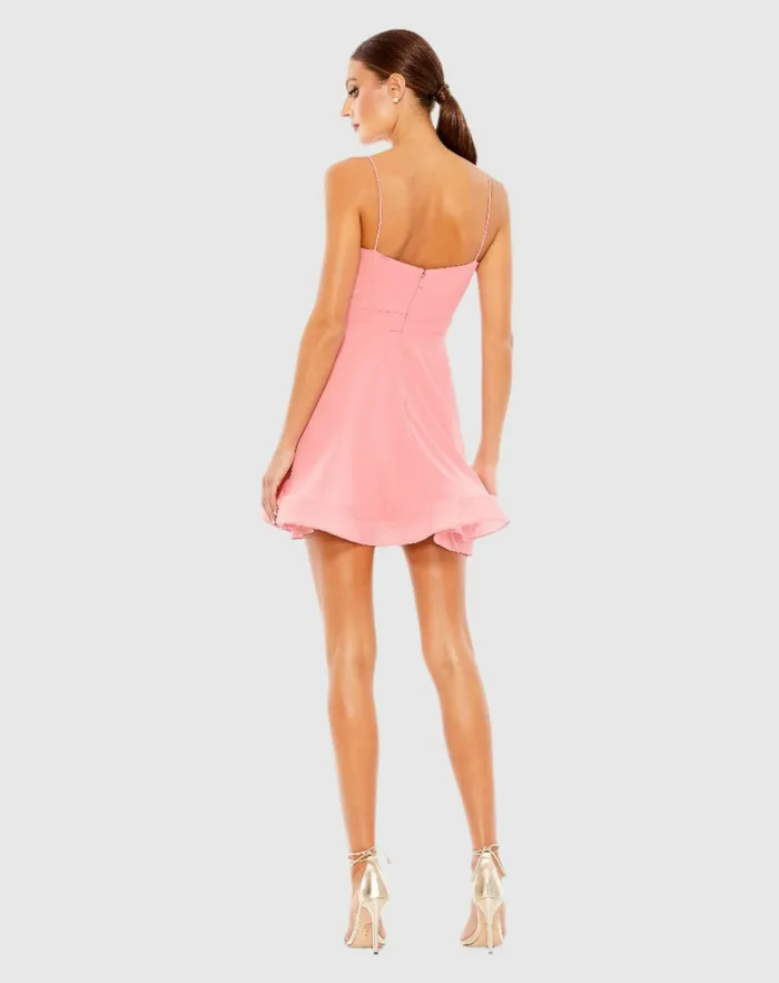 Cocktail Dresses Mac Duggal Women Faux Wrap Bow Detail Flowy Mini Dress Powder Blue