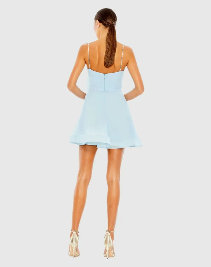 Cocktail Dresses Mac Duggal Women Faux Wrap Bow Detail Flowy Mini Dress Powder Blue