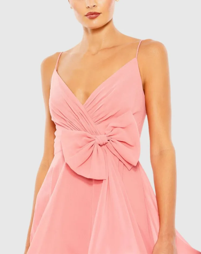 Cocktail Dresses Mac Duggal Women Faux Wrap Bow Detail Flowy Mini Dress Powder Blue