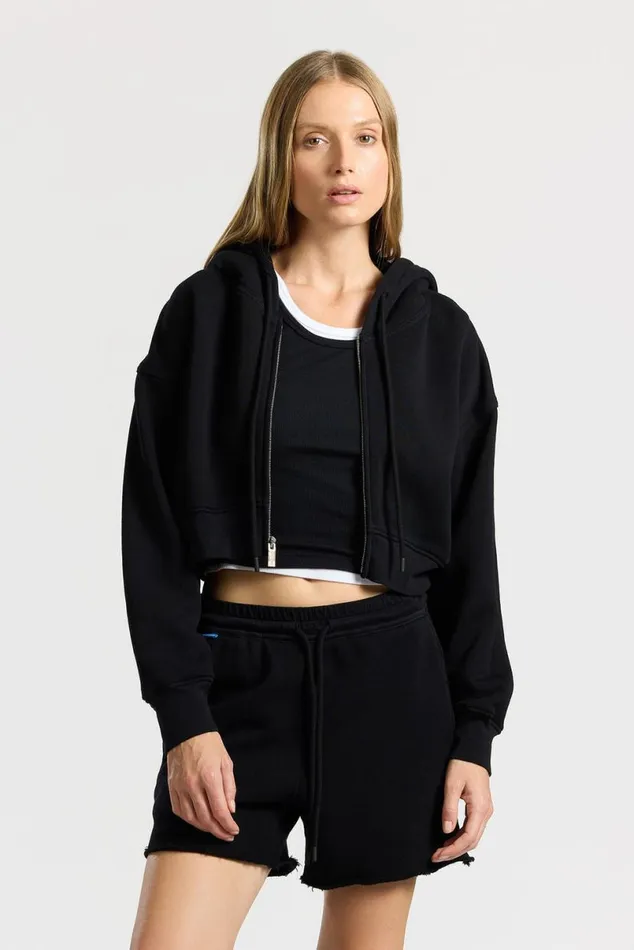 COTTON CITIZEN Boston Crop Hoodie Jet Black Women Sweatshirts