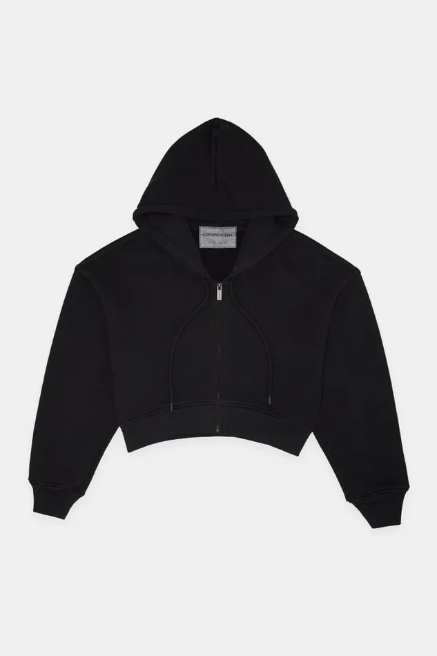 COTTON CITIZEN Boston Crop Hoodie Jet Black Women Sweatshirts COTTON CITIZEN Boston Crop Hoodie Jet Black Women Sweatshirts
