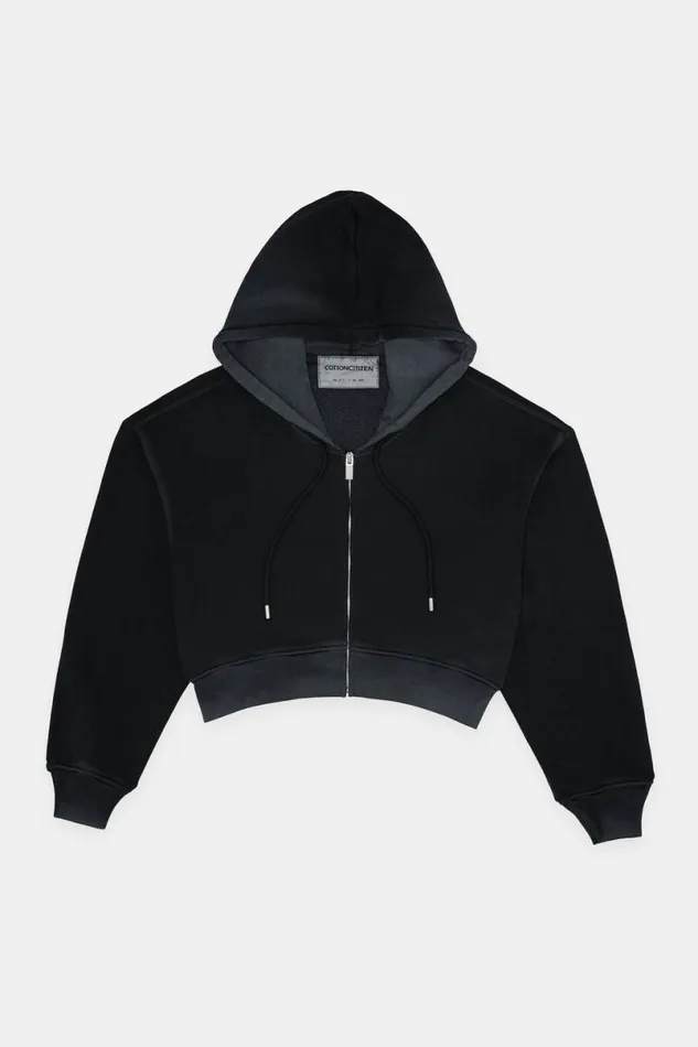 COTTON CITIZEN Boston Crop Hoodie Vintage Black Women Sweatshirts COTTON CITIZEN Boston Crop Hoodie Vintage Black Women Sweatshirts