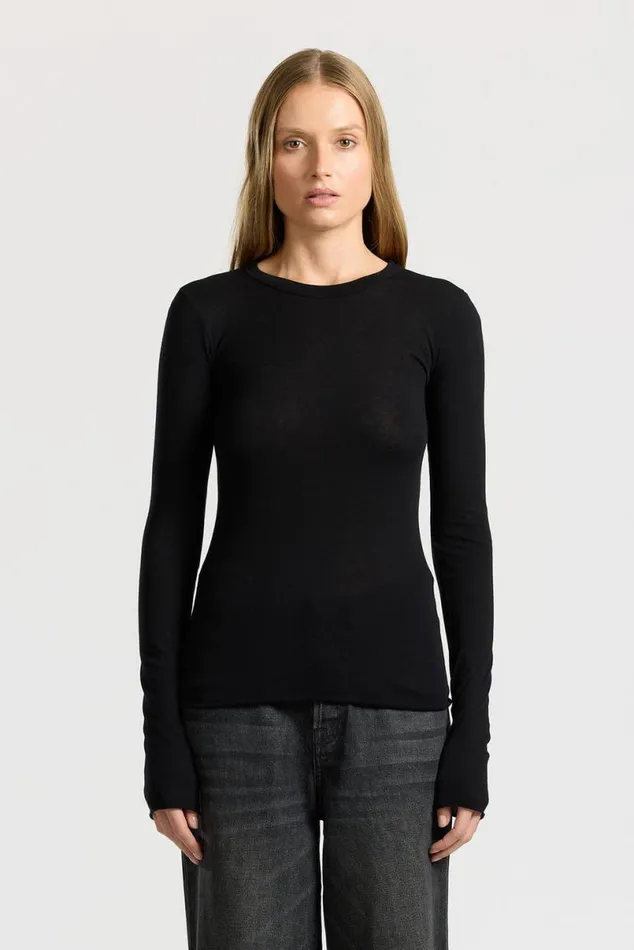 COTTON CITIZEN Marbella Long Sleeve Shirt Jet Black Women Shirts