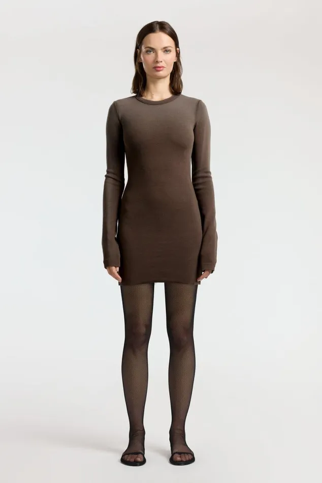 COTTON CITIZEN Verona Crewneck Mini Dress Chocolate Cast Women Dresses Skirts COTTON CITIZEN Verona Crewneck Mini Dress Chocolate Cast Women Dresses Skirts