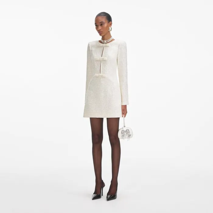 Cream Boucle Diamante Bow Mini Dress Women Self Portrait Dresses Cream Boucle Diamante Bow Mini Dress Women Self Portrait Dresses