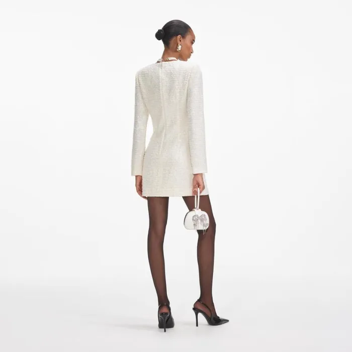 Cream Boucle Diamante Bow Mini Dress Women Self Portrait Dresses Cream Boucle Diamante Bow Mini Dress Women Self Portrait Dresses