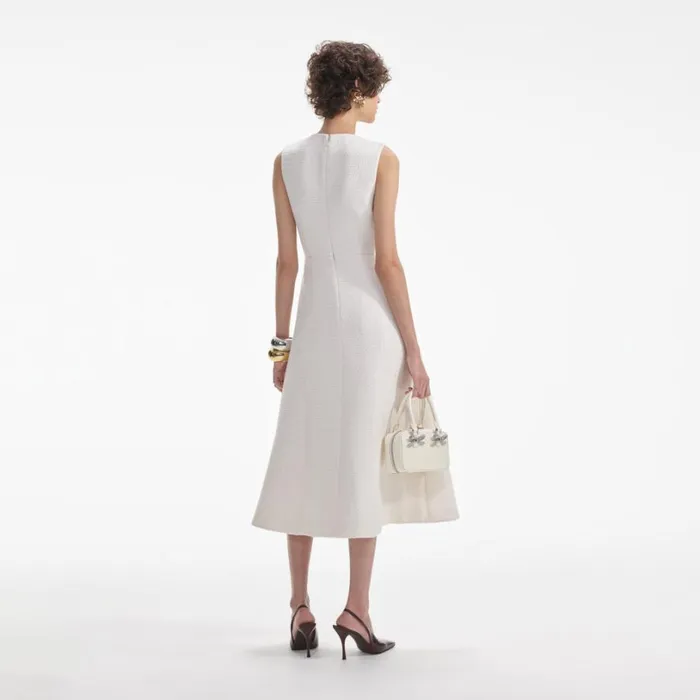 Cream Tinsel Boucle Buttoned Midi Dress Women Self Portrait Dresses Cream Tinsel Boucle Buttoned Midi Dress Women Self Portrait Dresses