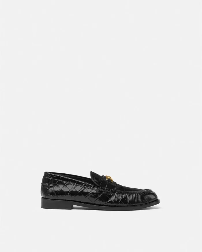 CrocEffect Medusa 03995 Loafers Blackgold Men Versace Loafers and Slippers