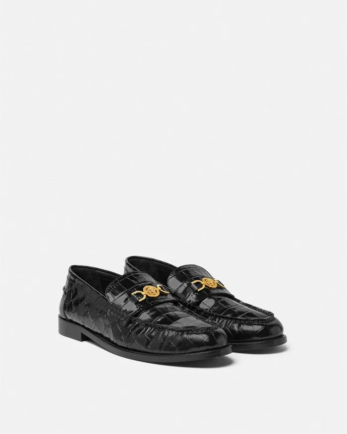 CrocEffect Medusa 03995 Loafers Blackgold Men Versace Loafers and Slippers