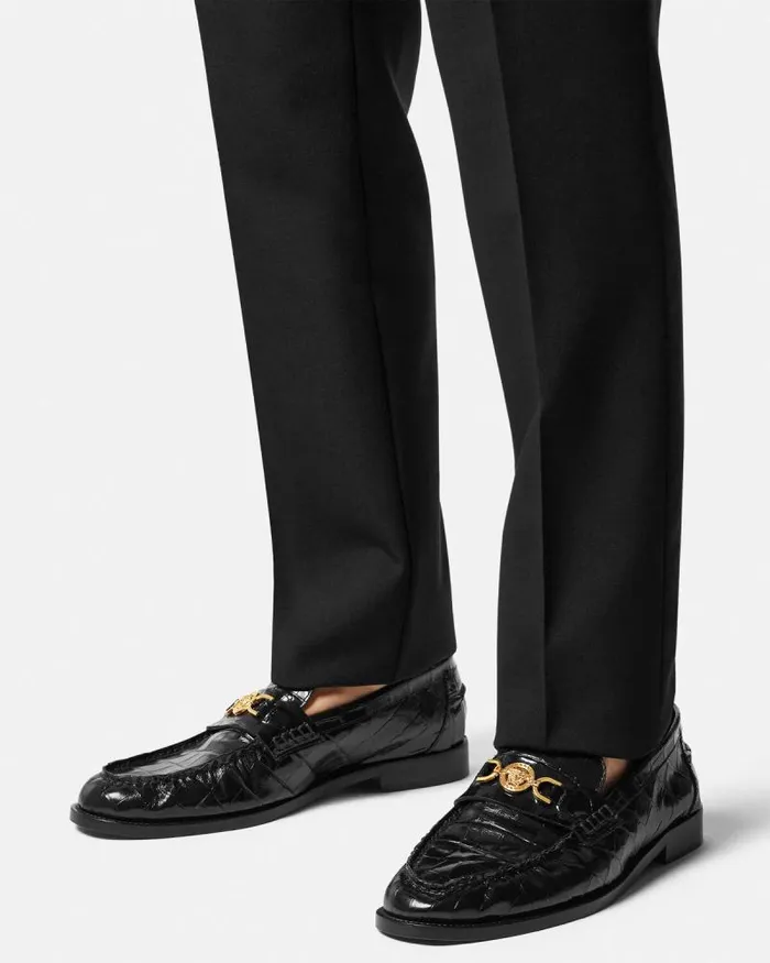 CrocEffect Medusa 03995 Loafers Blackgold Men Versace Loafers and Slippers